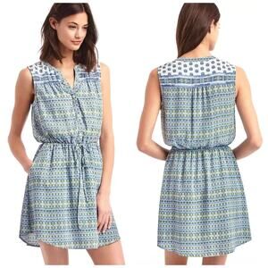 Gap Medallion Floral Sleeveless Button Front Drawstring Waist Shirt Dress XL